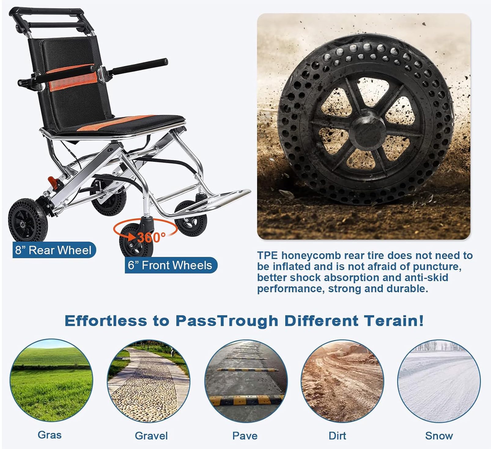 Silla de Ruedas Plegable Portátil Sillas de Ruedas Plegable Ligera de Paseo Silla Ruedas de Aleación de Aluminio para Personas Mayores Silla con Ruedas para Minusválidos
