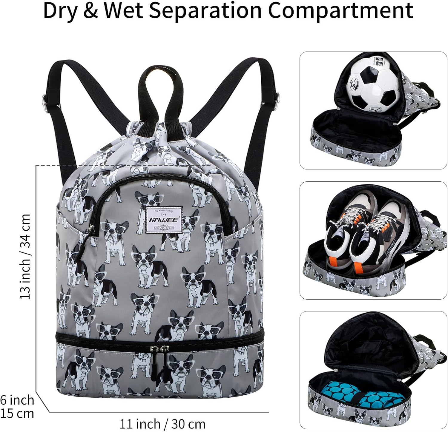 Dry Wet Drawstring Backpack with Shoe Compartment for Women Adjustable Gym Bag