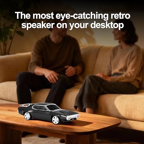 Miniatura 8 de Altavoz Bluetooth retro para automóvil con sonido estéreo HD, emparejamiento TWS, luces LED de fiesta, micrófono incorporado, altavoz Bluetooth