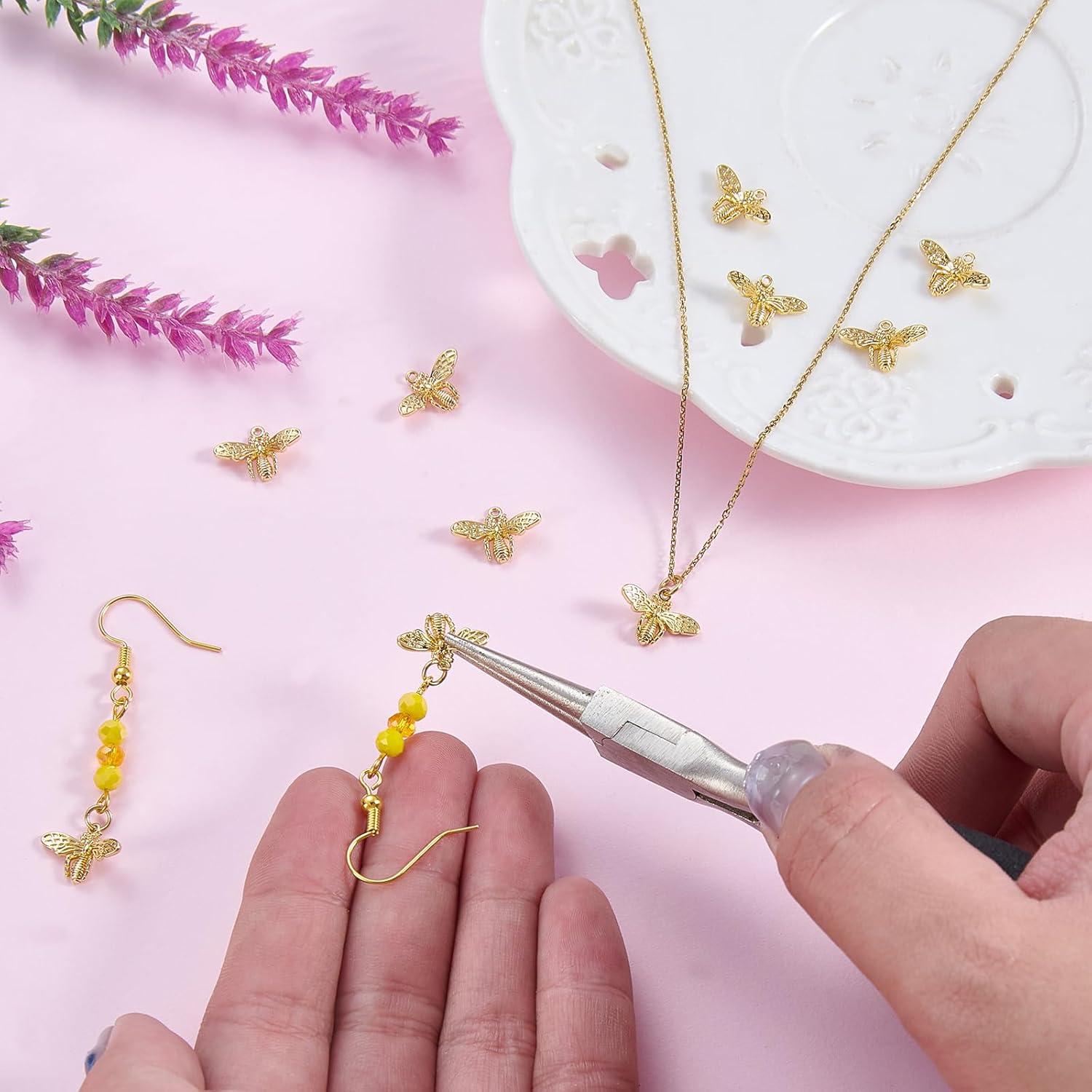 10Pcs Bee Charms for Jewelry Making Cute Small Animal Charms Gold Brass Pendants for Bracelet Necklace Earring Keychain DIY Supplies - Image 4