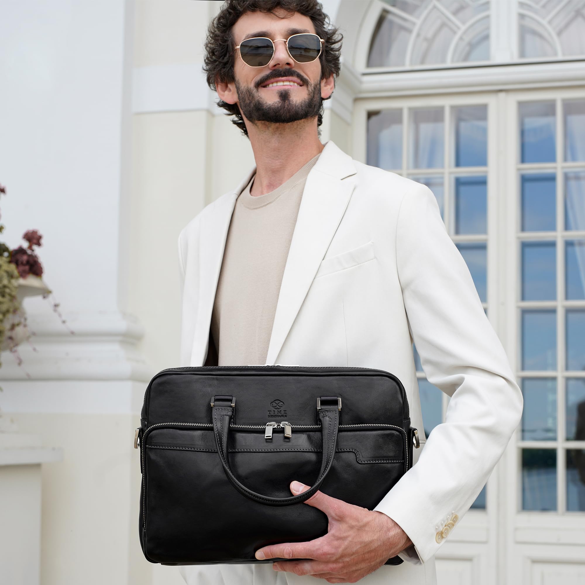 Time Resistance Leather Briefcase - Handmade Laptop Bag - Dettaglio