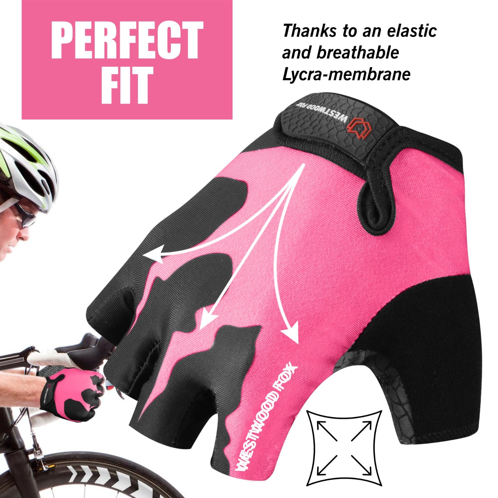 WESTWOOD FOX Guantes de ciclismo de medio dedo, unisex, acolchados, con palma, bicicleta, verano, equitación, MTB, para hombres y mujeres, antideslizantes, sin dedos, para bicicleta de montaña,