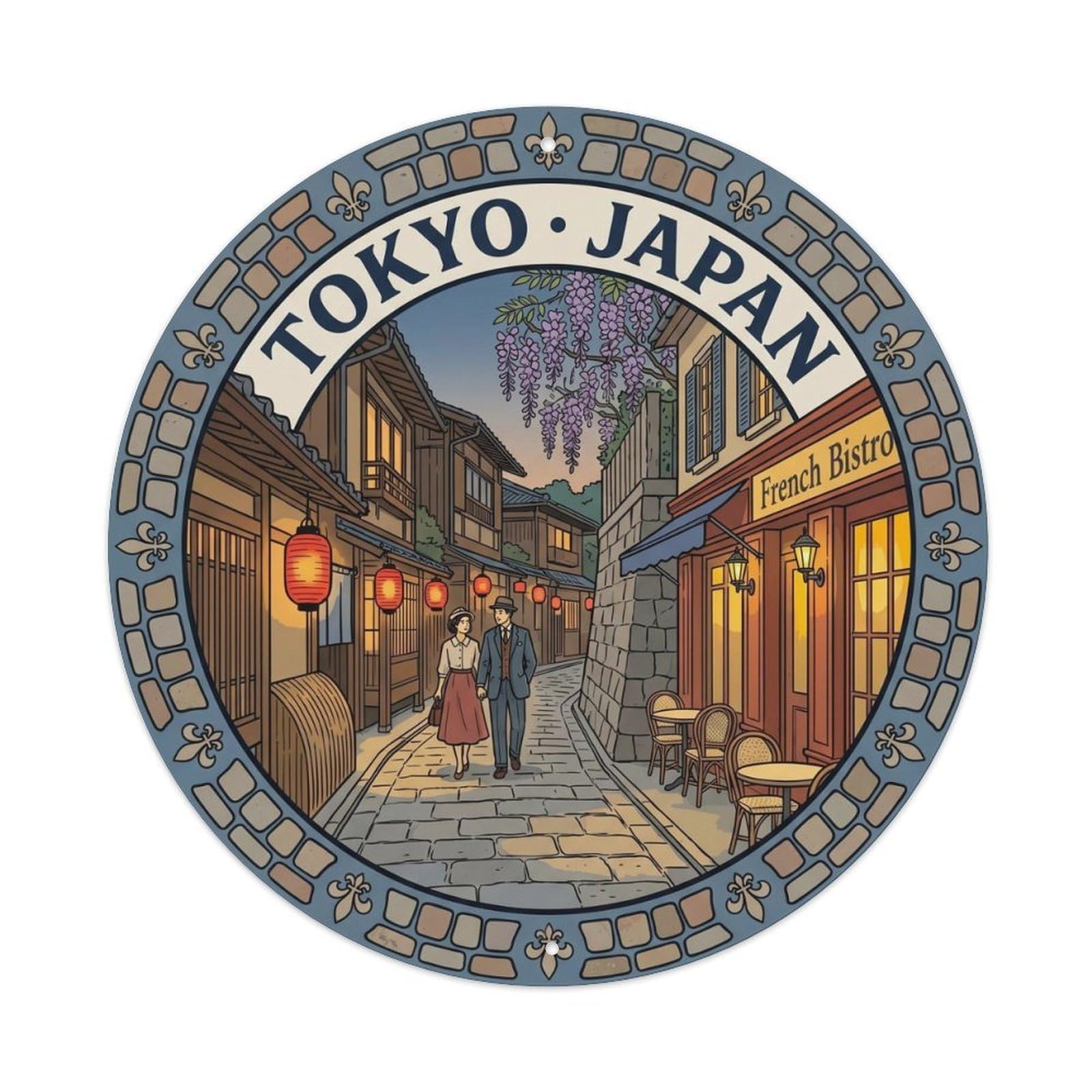 Tokyo Kagurazaka French Japanese Cobblestone Travel Metal Tin Sign
