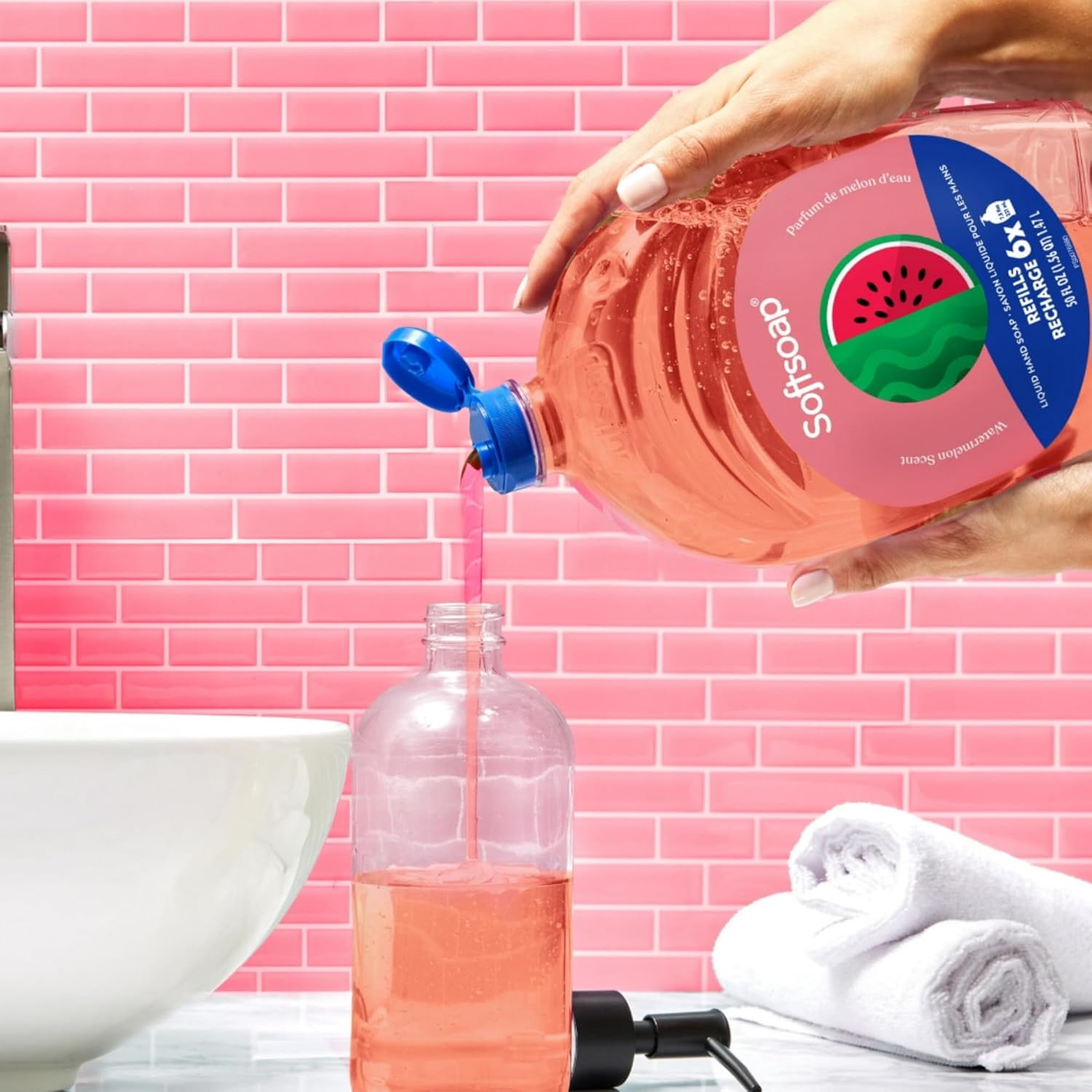 Softsoap Limited Edition Seasonal Scents | Extra Large Refill Bottles, 100 FL Oz Total, 2-50 Fl Oz Bottles for Refilling Liquid Hand Wash (Watermelon)
