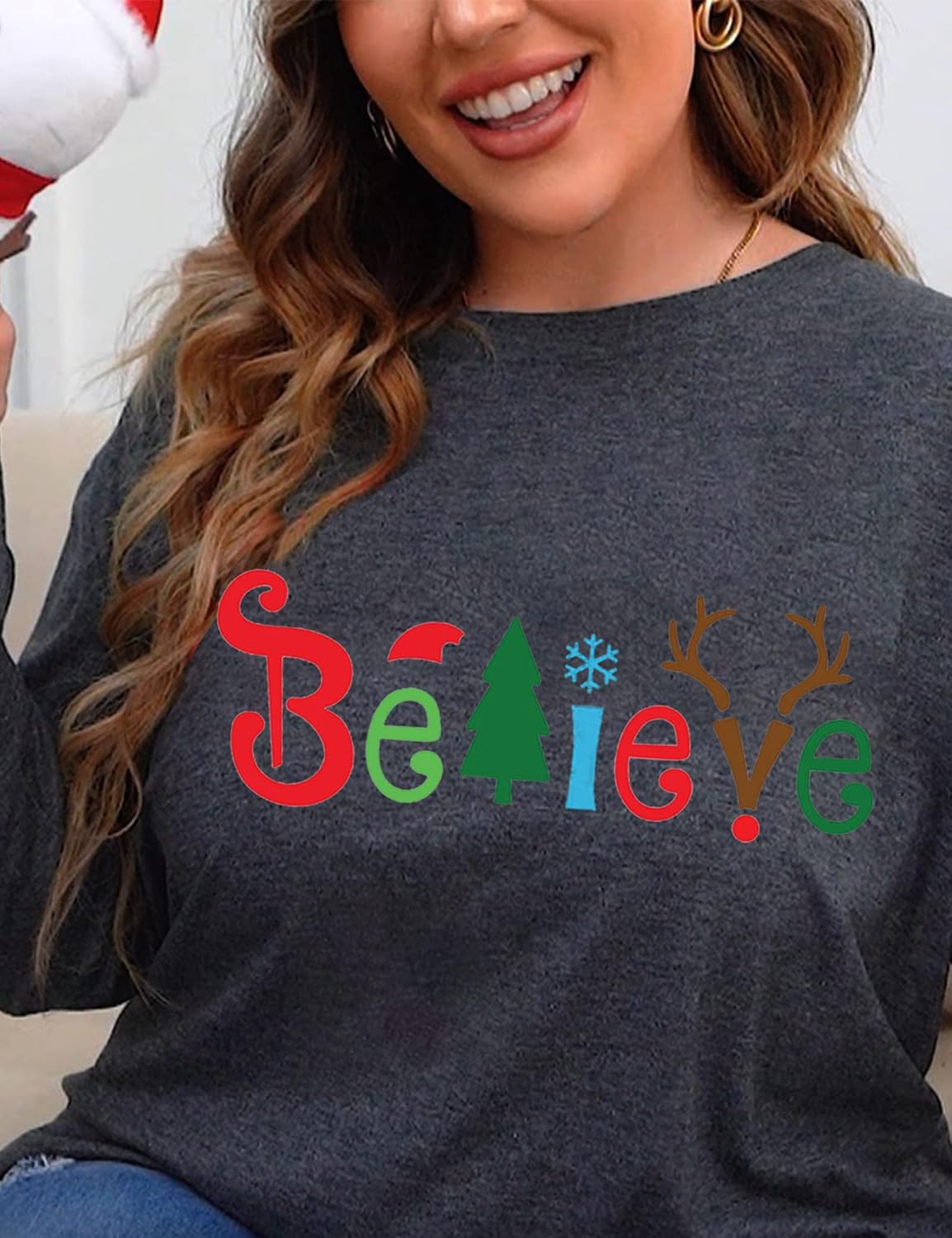 Plus Size Christmas Shirt Women Merry and Bright Long Sleeve Merry Christmas Long Sleeve Xmas T Shirts Tops - Image 4