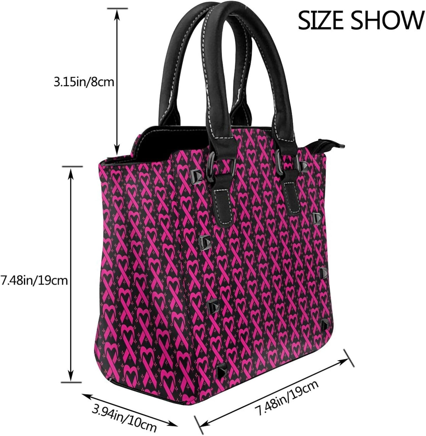 DWomen's Pu Leather Handbag Rivet Shoulder Bag Fashion Studded Top Handle Satchel Crossbody Tote Bag Punk Bag Purse