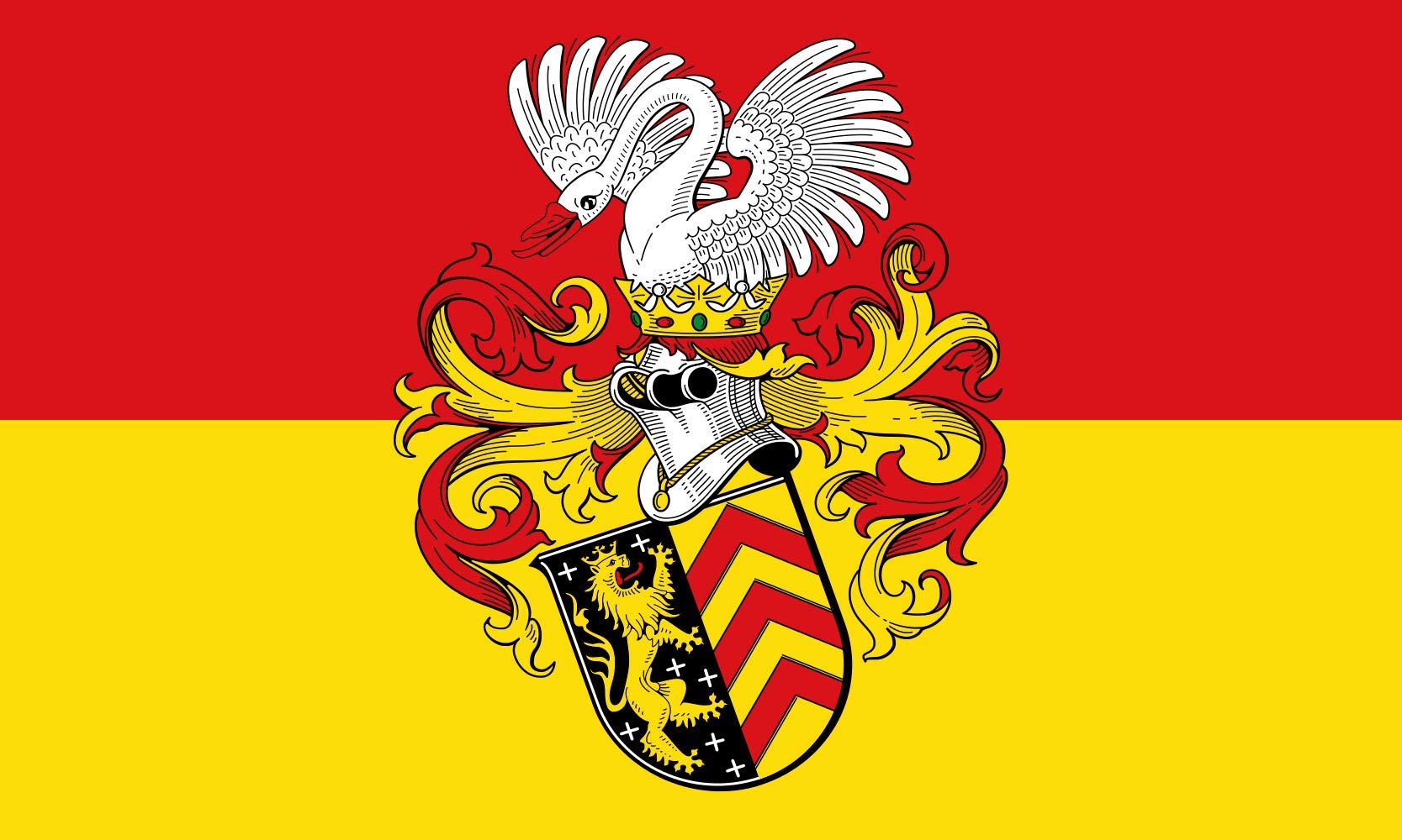 Drapeau Hanau grand format en tissu haute densité avec finitions héraldiques supérieures