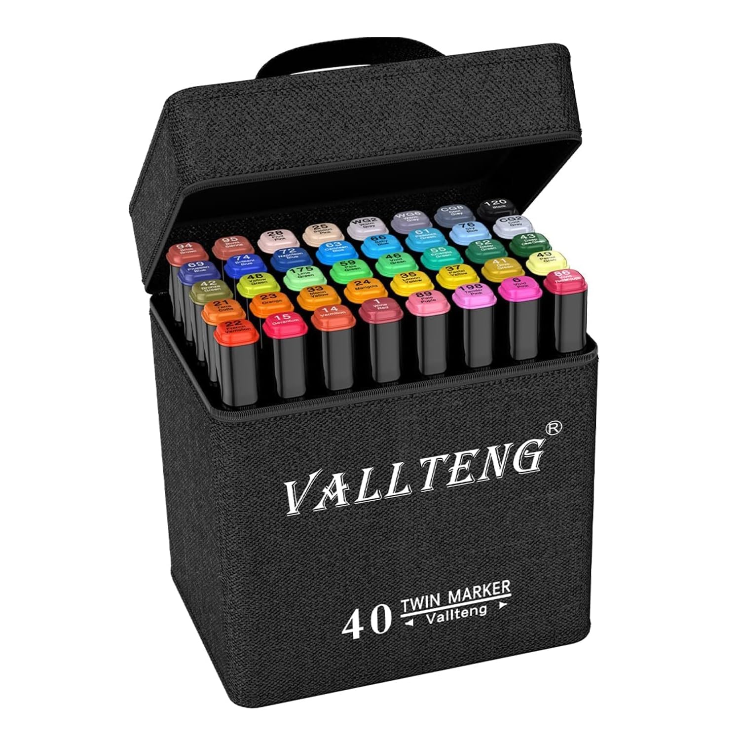Vallteng Alcohol Felt Tip 40 Colours, Double Tip Alcohol Markers, Brush and Chisel Markers for Adults Painting, Doodling Children, Animation Art Sketching — image 1