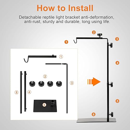 Miniatura 2 de Simple Deluxe Height Adjustable Reptile Lamp Stand Metal Floor Light Holder Basking Lamp Support Bracket, for Terrarium Heating Light and Dome