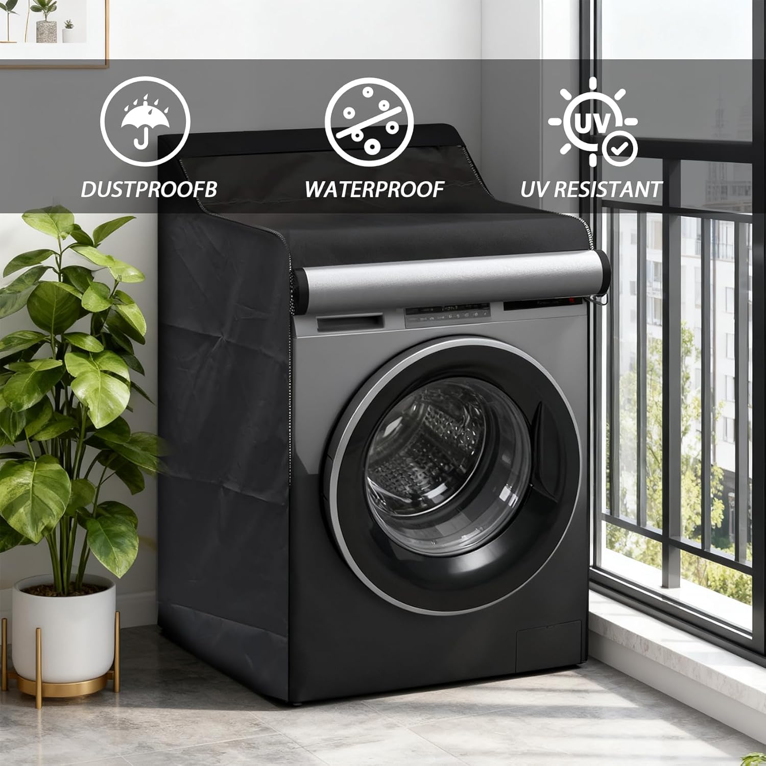 Washer and Dryer Covers, 2 Pack Washing Machine Cover, Waterproof Dust-proof Washer Dryer Case with Zipper, Washing Cover Fits Top and Front Load Machines (Black)