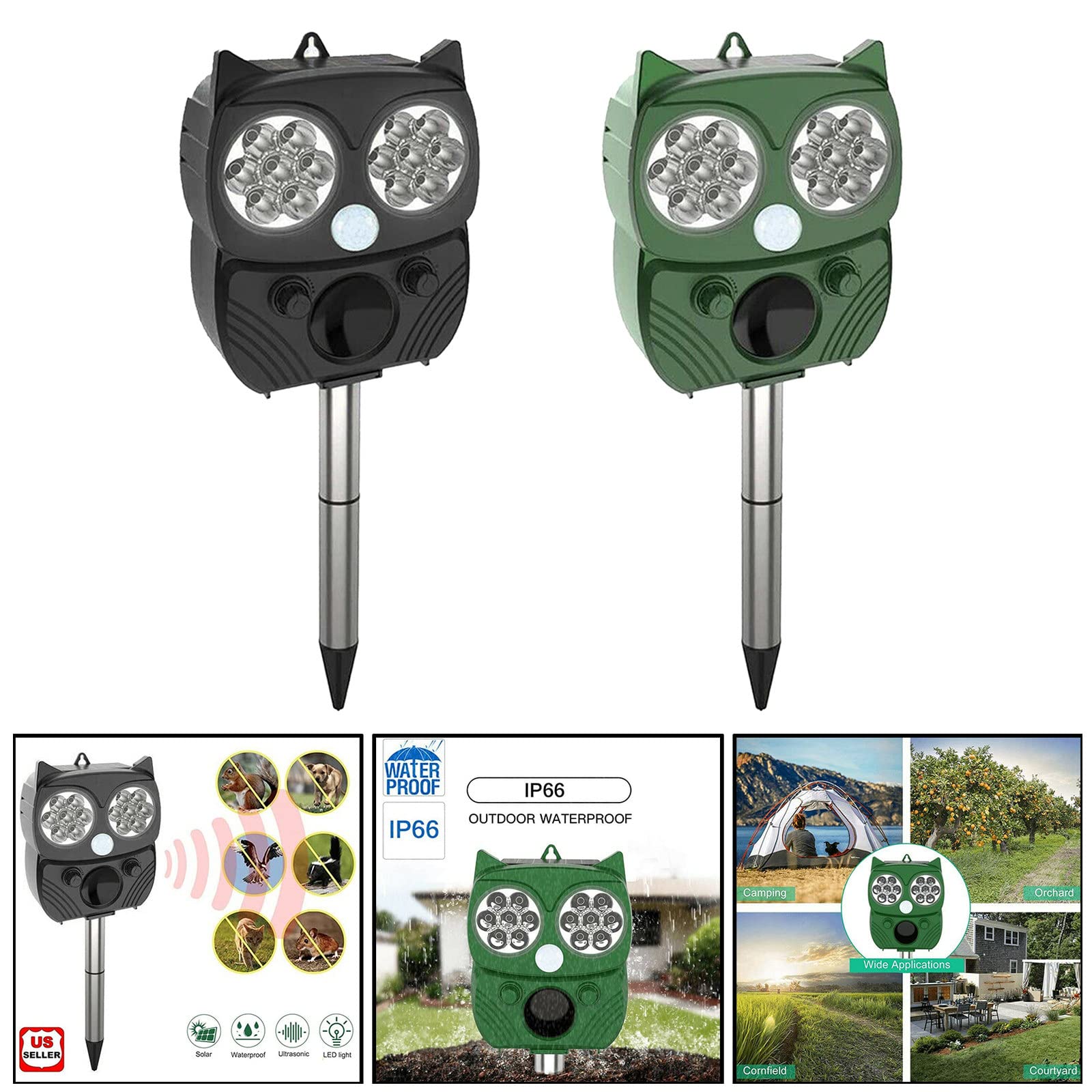 Outdoor Garden Solar Power ultradźwiękowy odstraszacz zwierząt IP66 ptak pies jeleń królik wiewiórka szop myszy chroń gospodarstwo,Green
