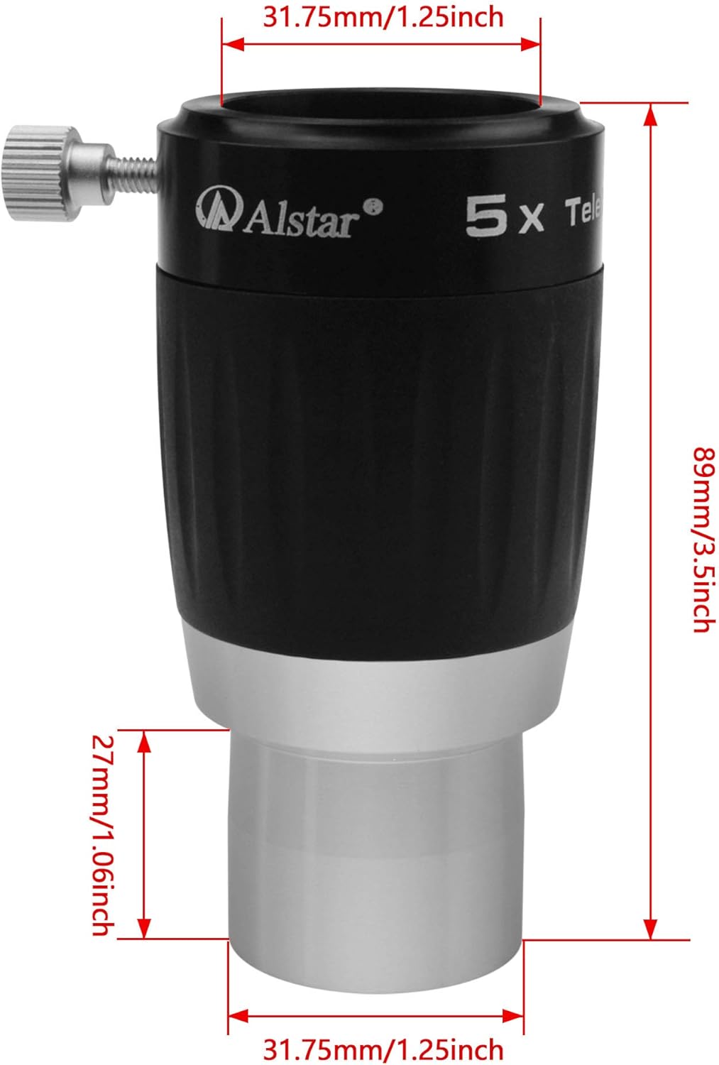 Alstar 5X Barlow Lens, 1.25 inch Metal 4-Elements TeleXtender Multi-Coated Premium Apochromatic Telescope Accessory for Astronomy Planetary Observation