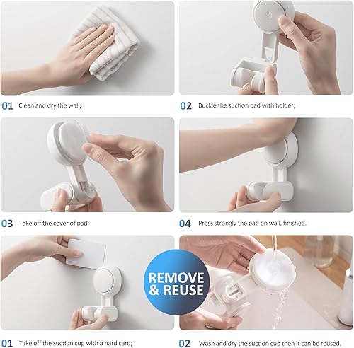 Miniatura 9 de TAILI Cesta de ducha con ventosa + soporte para cepillo de dientes + jabonera + soporte para cabezal de ducha, juego de organizador extraíble para