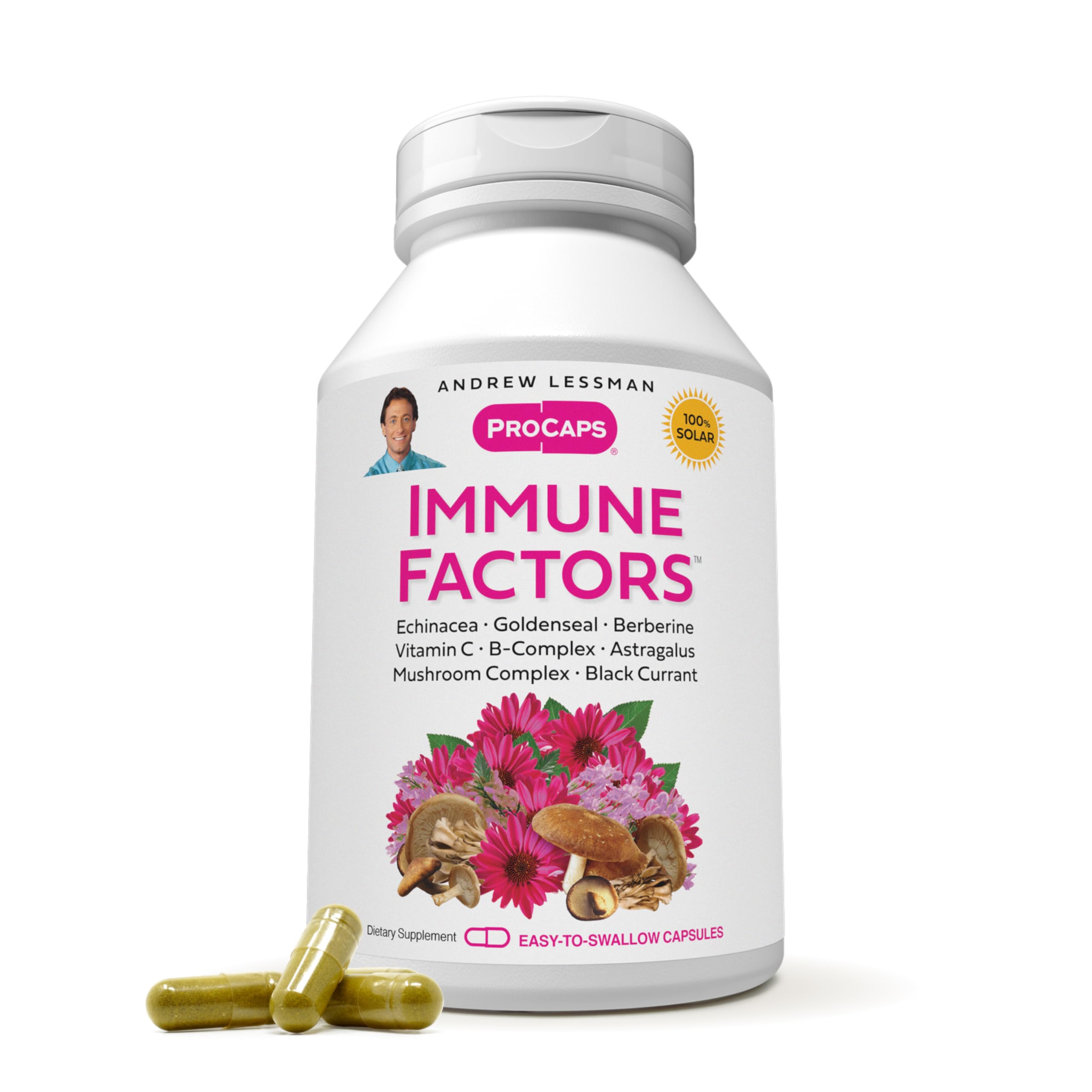 ANDREW LESSMAN Immune Factors 360 Capsules - Echinacea, Goldenseal, Vitamin C, Astragalus, Berberine, Mushroom Blend, Black Currant. Supports and Promotes Immune System and Natural Defenses