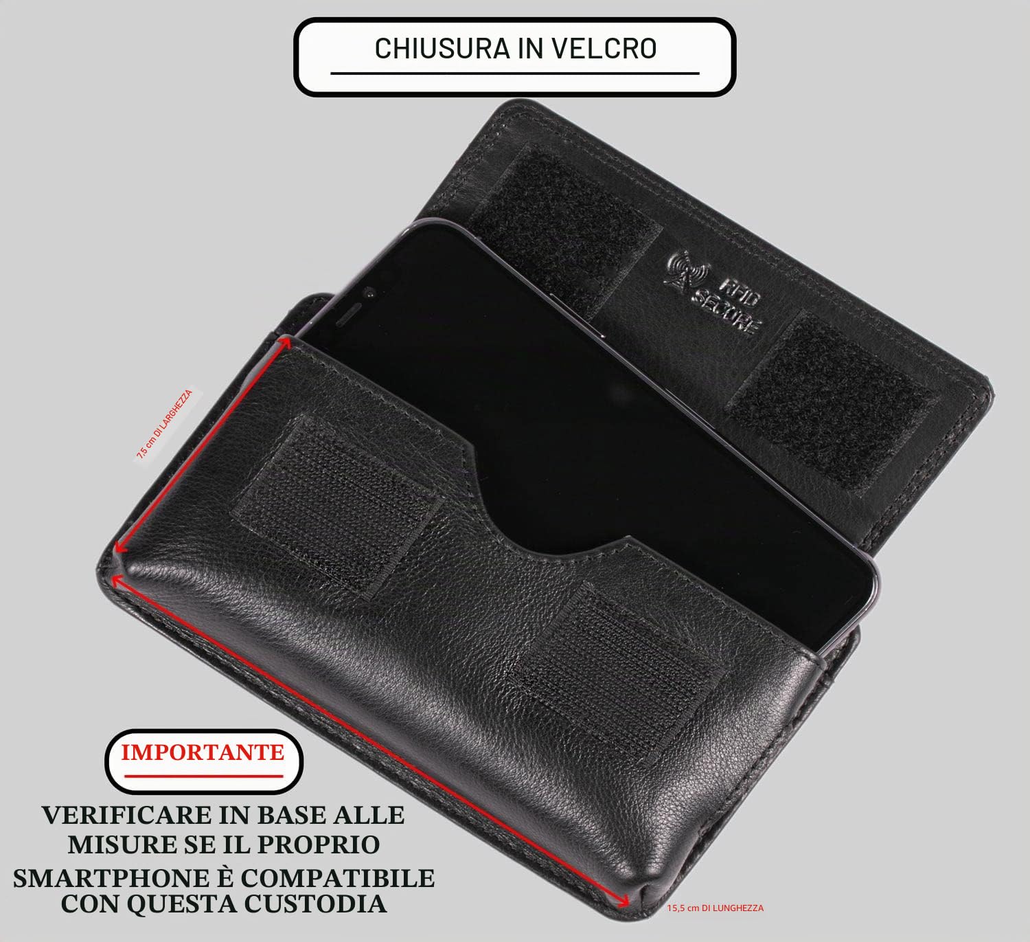 MATADOR #BRISBANE Custodia Cellulare 2in1 Pelle Nero Nappa Velcro | Tasca con Zip, Nobile Confezione Regalo e RFID, Elegante Portacellulare per Smartphone fino a 6,1 Pollici