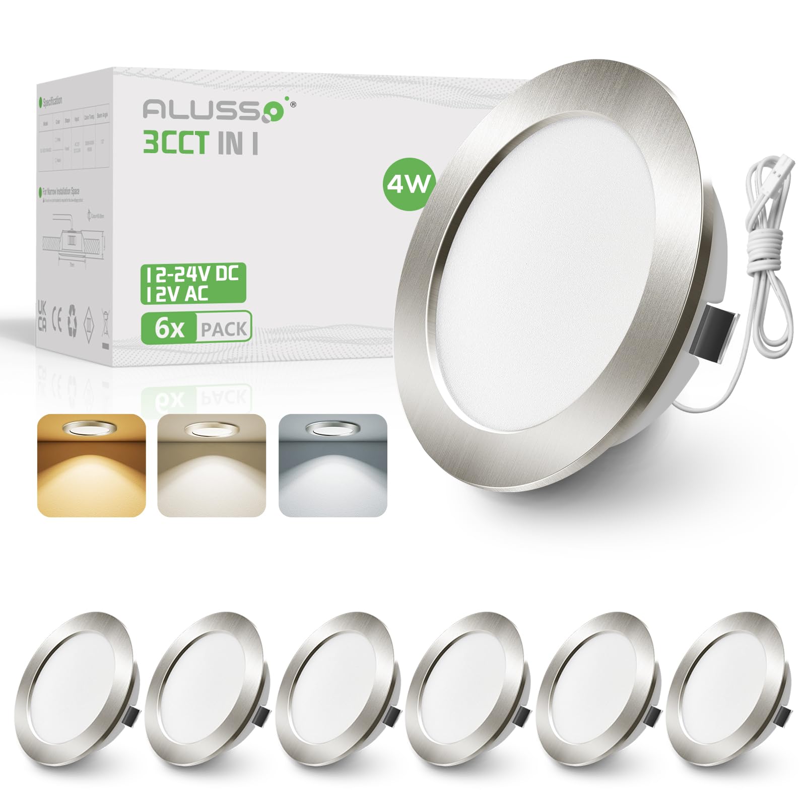 ALUSSO 3er Set 12V LED Einbaustrahler Decke