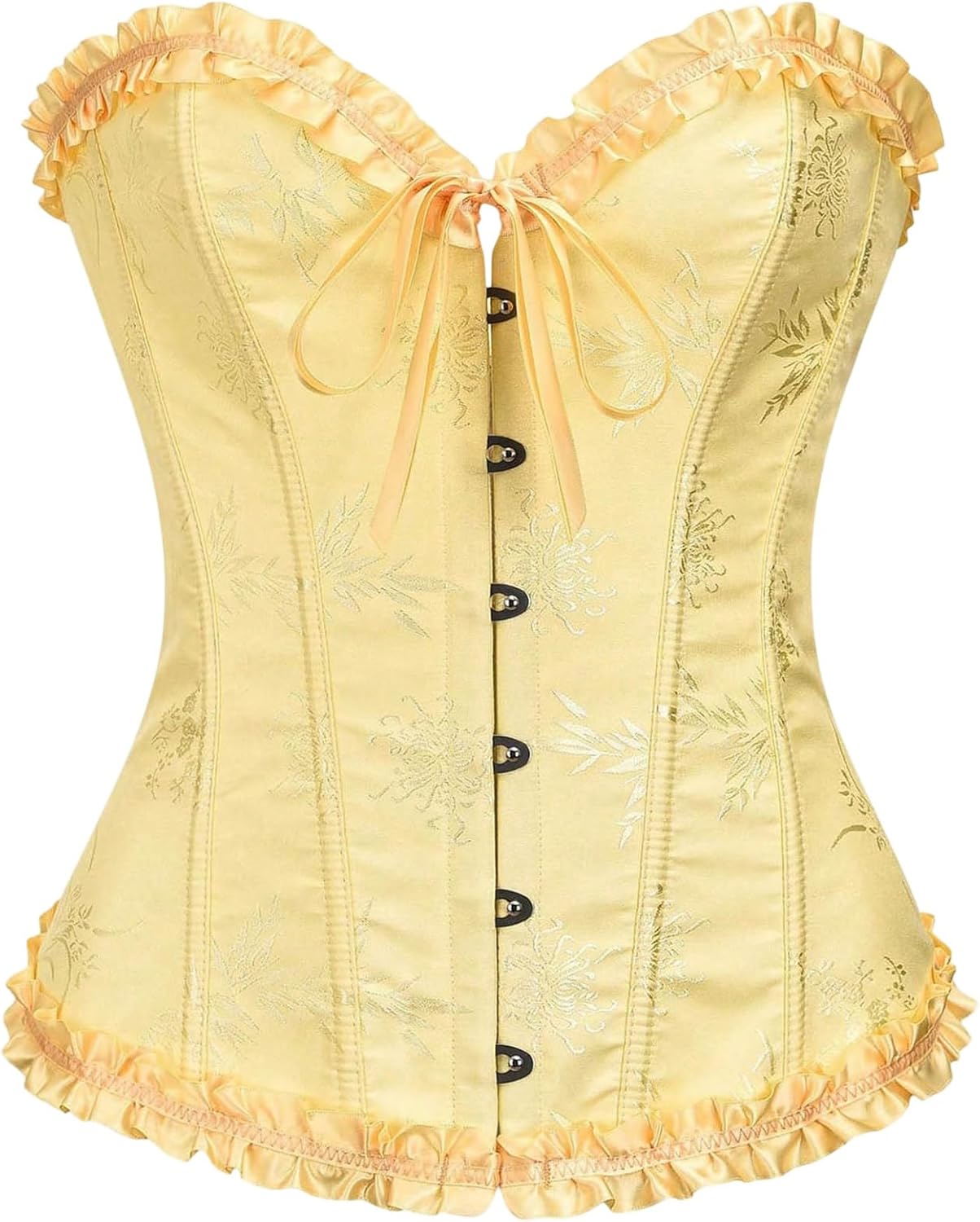 WDIRARA Women's Lace Up Overbust Corset Bustier Top Ruffle Trim Strapless Renaissance Tube Tops Clubwear