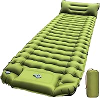 RusChic Ultralight Inflatable Sleeping Pad with Pillow & Built-in Foot Pump - Compact Extra Thick Mat for Camping, Hiking, Backpacking