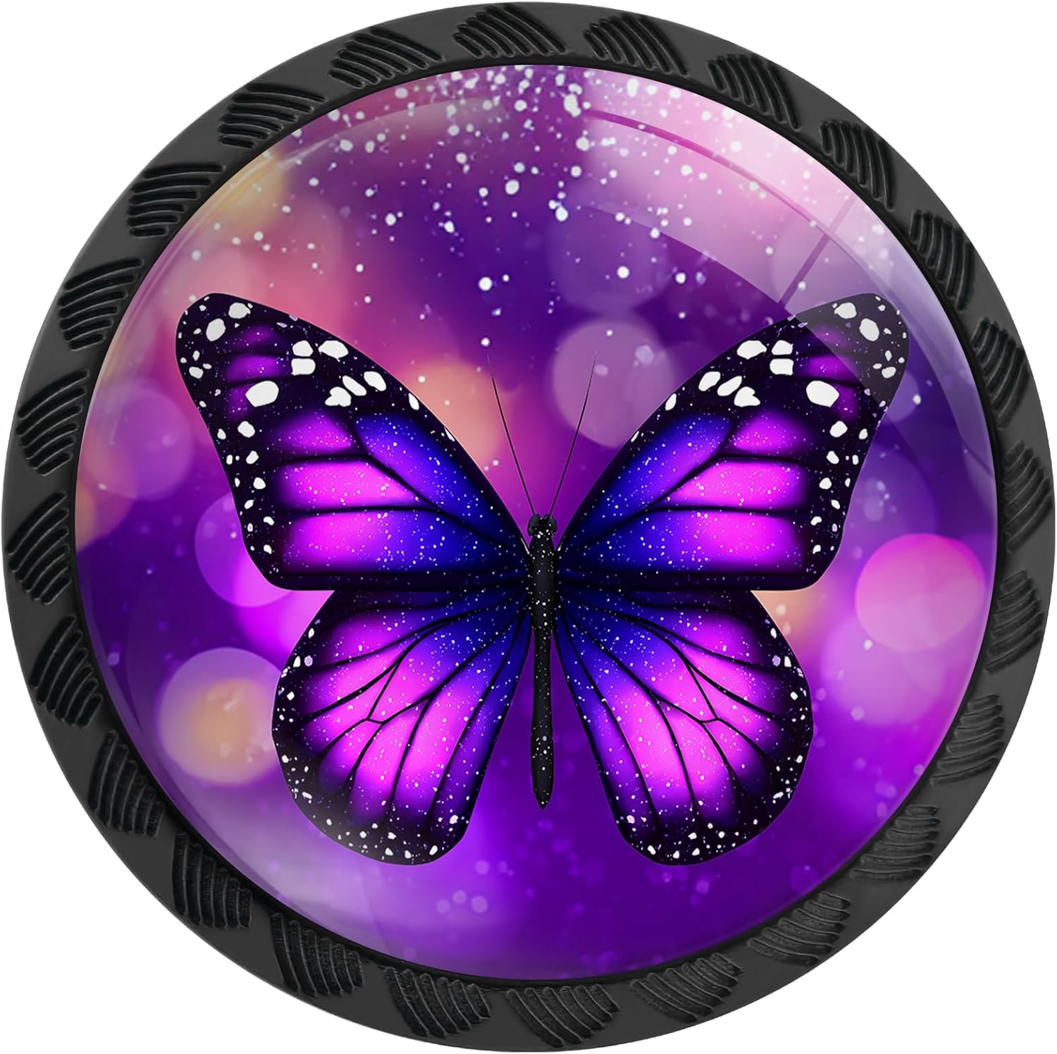 4 Pack Fantasy Purple Butterfly Cabinet Knobs Round Drawer Pulls Butterfly Knob Cupboard Door Handles Hardware for Kitchen Bathroom Cabinets