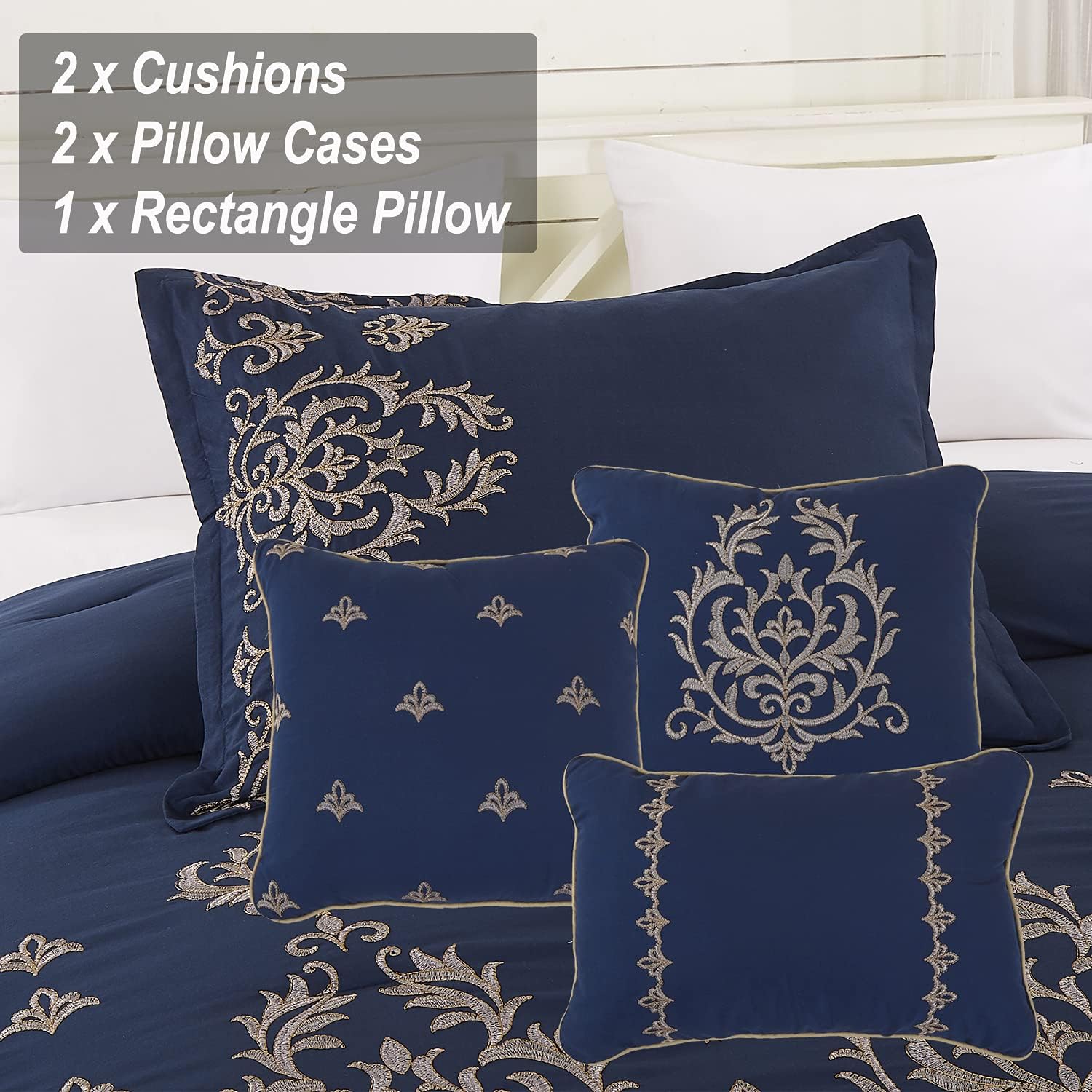 MERRY HOME Bedding Comforter Sets - Bed in A Bag Queen Size Comforter Set(400GSM), 7 Pieces Comforter Set Soft and Comfortable for All Season (Navy, Queen) : Home & Kitchen