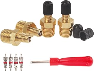 4Pcs 1/4" NPT Tank Valve, A.I.FORCE Air Compressor Tank Fill Valve with Anti-Corrosion Brass Schrader Valve and Caps, 4Pcs Extra Replacement Valve Stems Cores and Schrader Valve Tool
