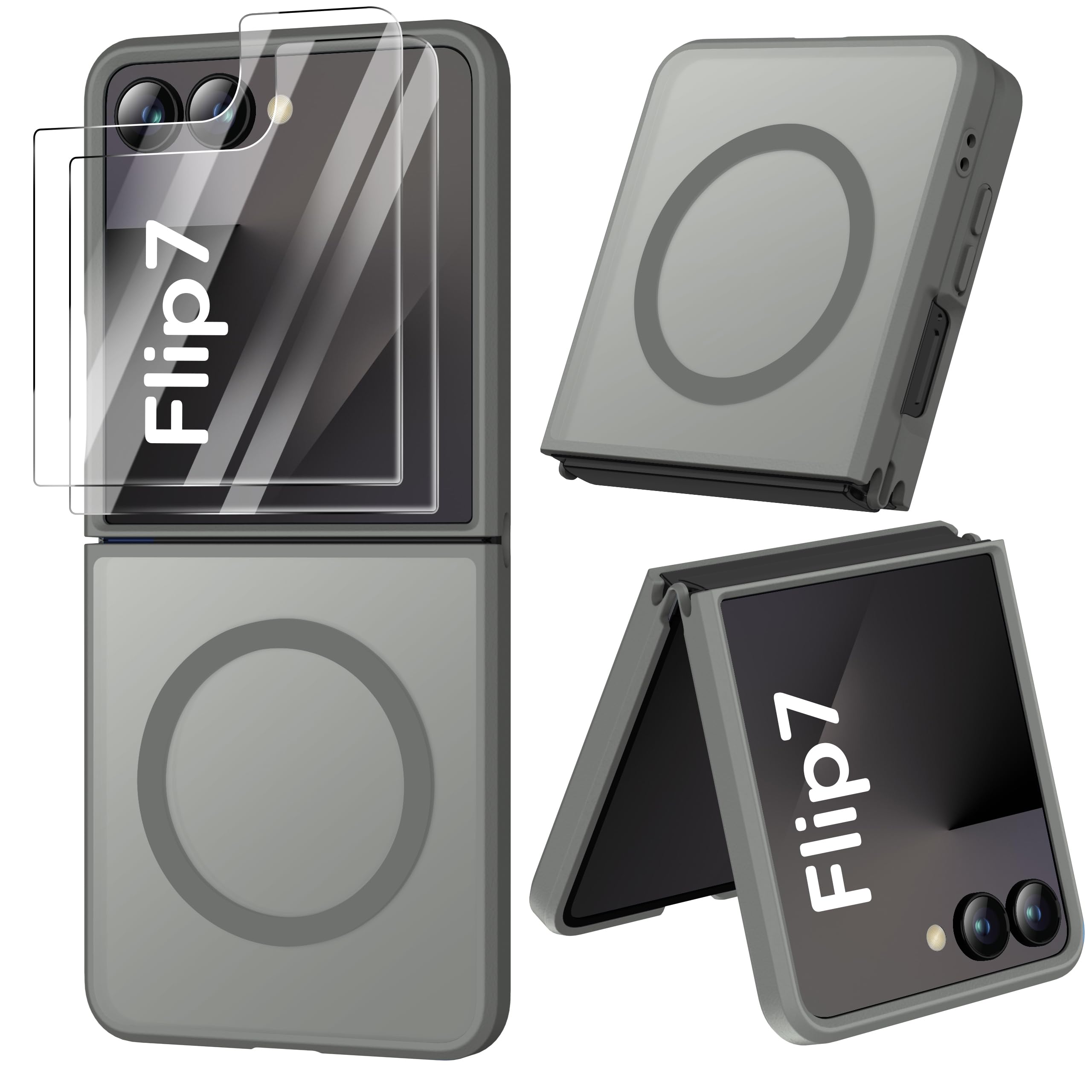 ORETECH Magnetic for Samsung Galaxy Z Flip 7 with 2 x Screen Protector Grey