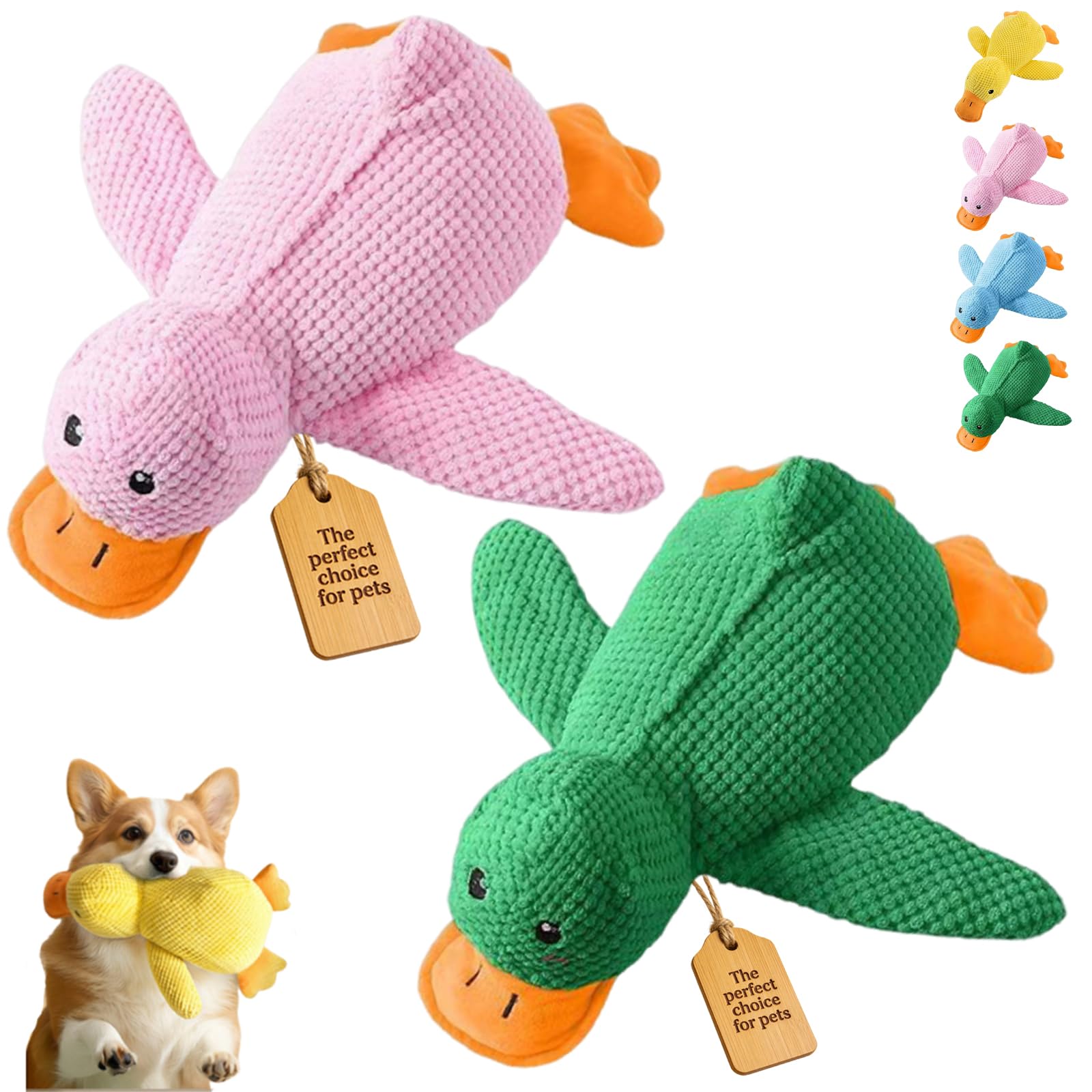 2026 New Calming Duck Toy for Dogs, Interactive Quacking Dog Toy with Quack Sound and Crinkle, Soft Plush Durable, Chew Doll with Squeaker for Pets Indoor and Outdoor (Pink+Green, S: 25 * 22CM)