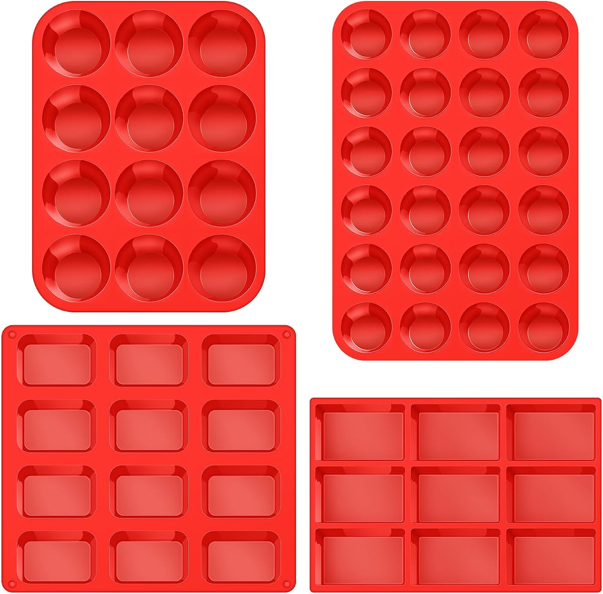Reallnaive 4 Pcs 9 Cups/12 Cups Silicone Muffin Pan for Baking Nonstick Square/round Cupcakes Pan Regular Size Silicone Bakeware Mold Sets for Birthday Weddings Party Oven & Dishwasher Safe