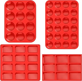 Reallnaive 4 Pcs 9 Cups/12 Cups Silicone Muffin Pan for Baking Nonstick Square/round Cupcakes Pan Regular Size Silicone Bakeware Mold Sets for Birthday Weddings Party Oven & Dishwasher Safe