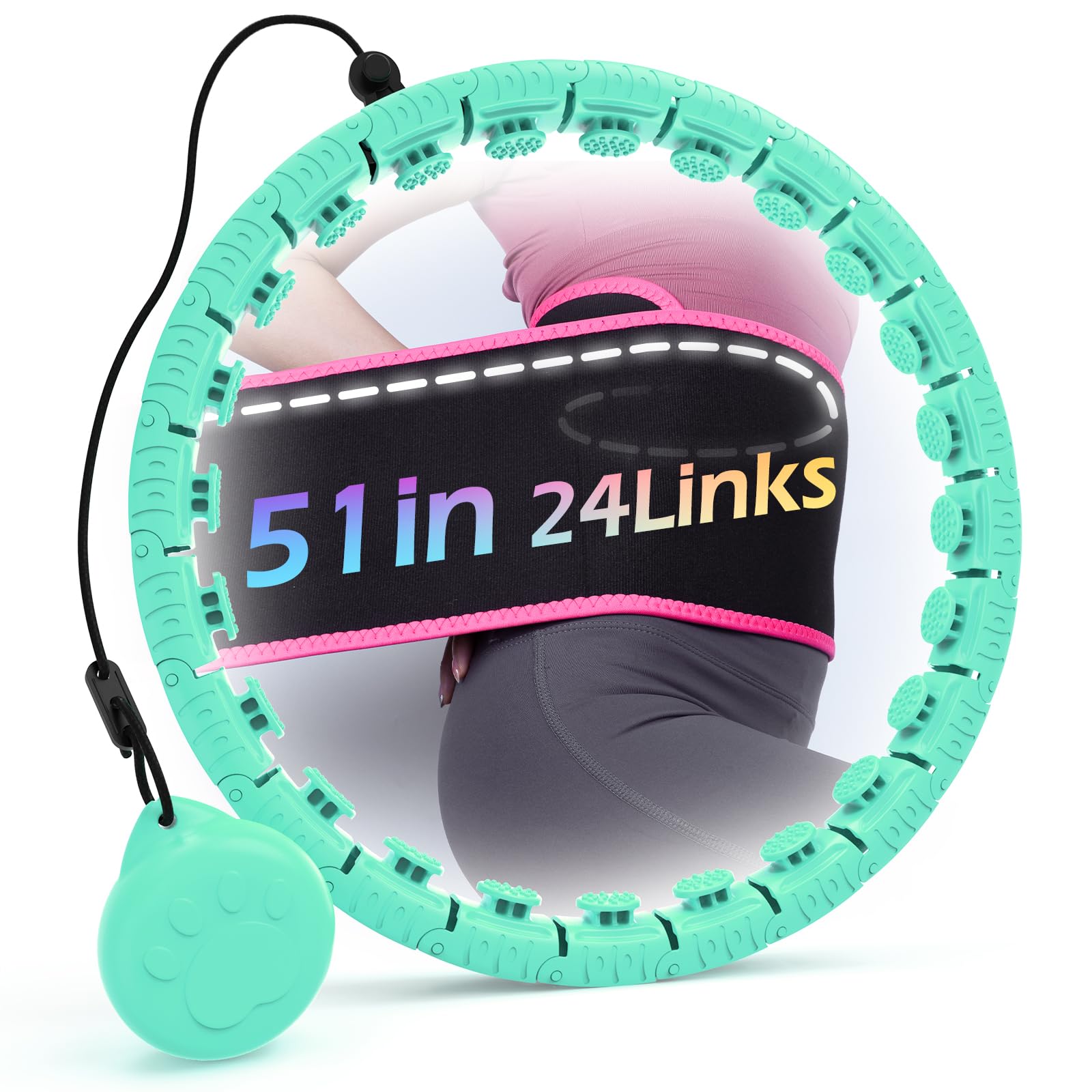 Weighted Hula Circle with 24/26 Links(51-56 Inch) for Adults Weight Loss, Infinity Fitness Hoop Plus Size, for Women Smart Exercise Equipment