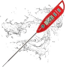 BOMATA Waterproof Thermometer IPX7 Water Liquid Candles Kitchen Instant Read Food Thermometer with Long Probe for Cooking Meat BBQ T101 Red