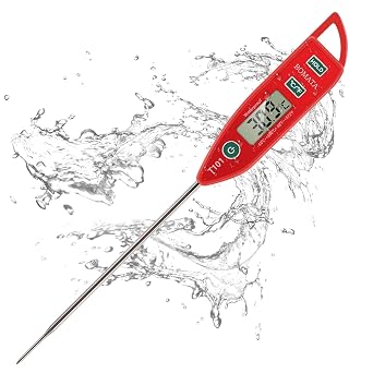 BOMATA Waterproof Thermometer IPX7 Water Liquid Candles Kitchen Instant Read Food Thermometer with Long Probe for Cooking Meat BBQ T101 Red