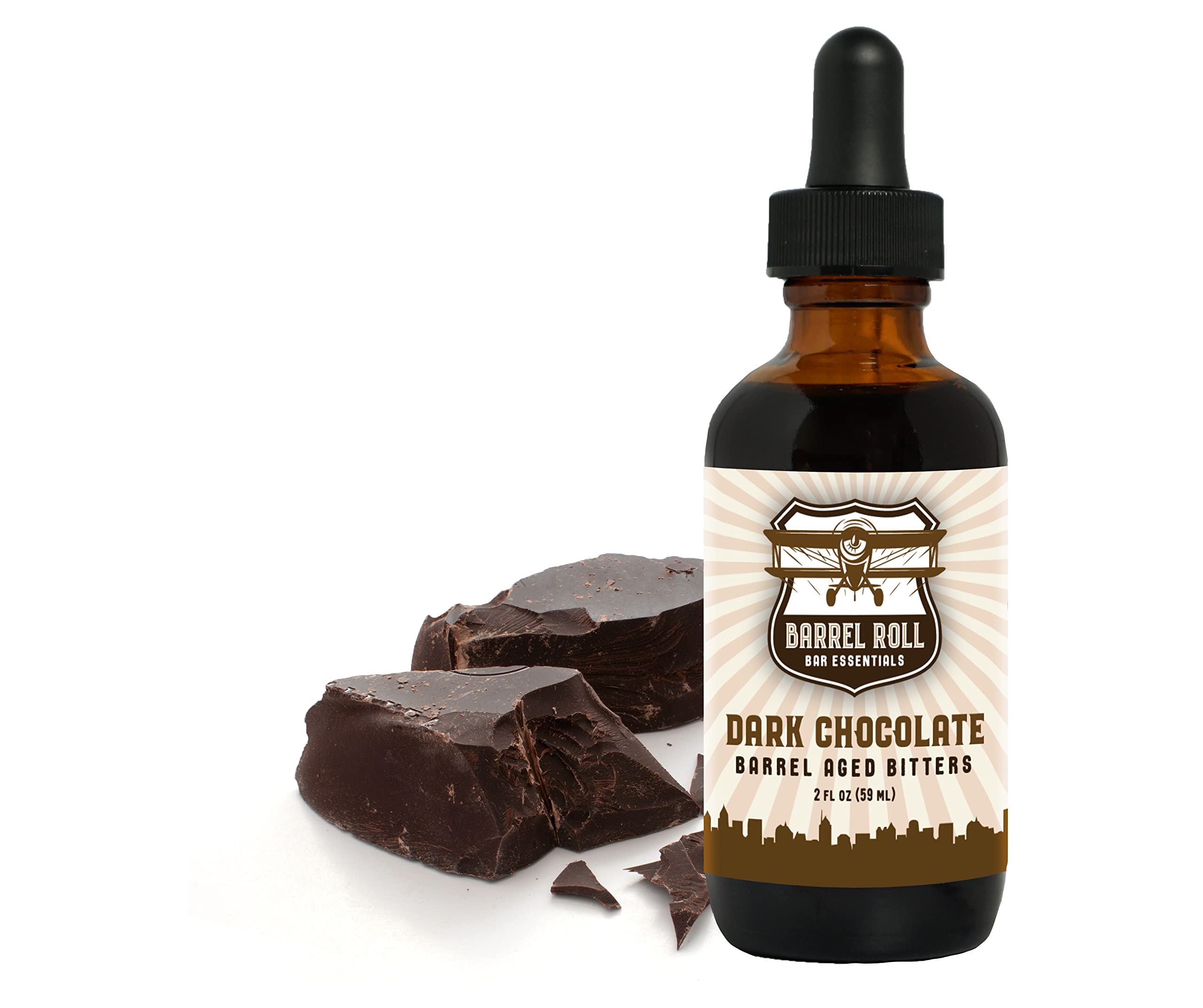 Barrel Roll Bar Essentials Dark Chocolate Cocktail Bitters | Drink Mixers for Cocktails | Premium Cocktail Mixers | Barrel Aged Bitters for Cocktails and Alcohol | Allergen & Gluten Free | 2 Ounces