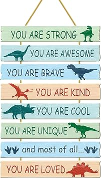 Inspirational Quotes Wall Art, Dinosaur Room Decor for Boys Bedroom, Positive Phrases Wall Decoration Wood Sign for Nursery Bed Room Dorm Classroom Bathroom