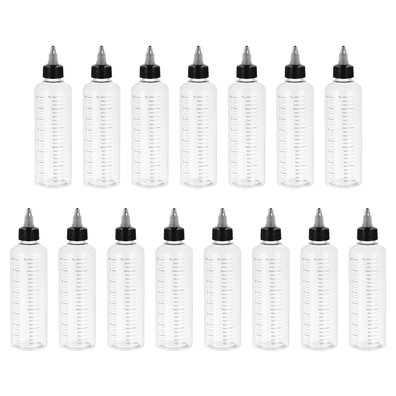 Botella dispensadora de 250 ml, botellas vacías graduadas para tintas y salsas, 15 unidades