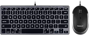 Macally Mini Wired Keyboard and a Quiet Wired Mouse, Matches Beautifully with Space Grey MacBook