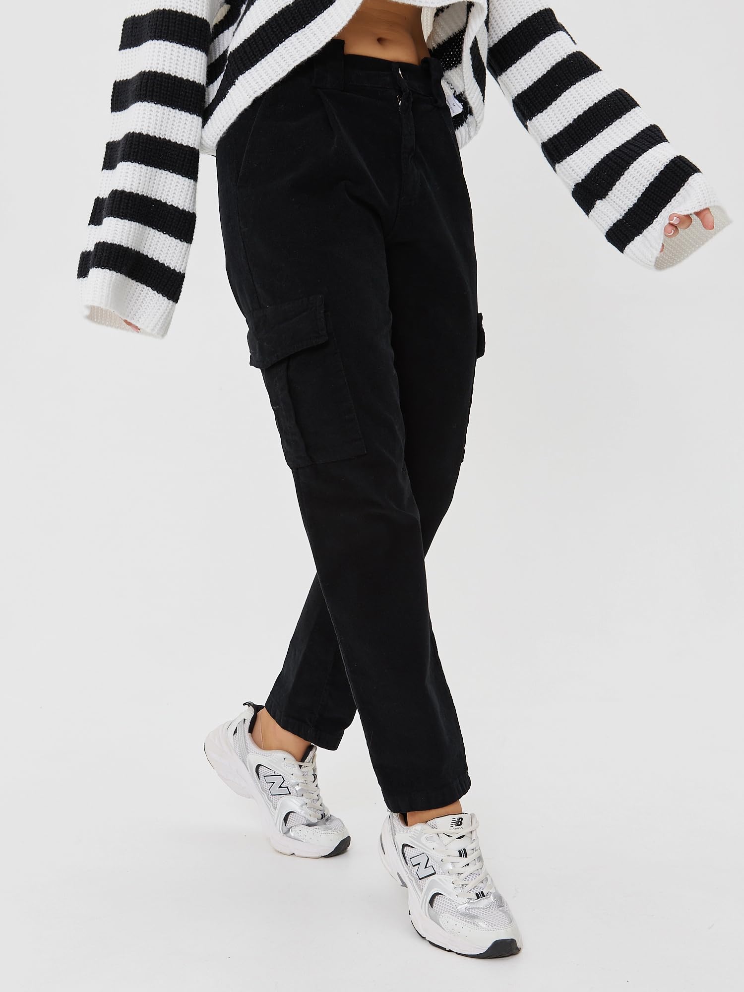 Pantaloni Cargo Donna Cotone Velluto a Coste Leggero Jeans Vita Alta Pantaloni Eleganti Primaverili con Tasche Chino Donna
