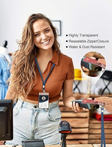 Miniatura 16 de Soporte transparente para tarjetas de identificación con cordón, a prueba de agua, pantalla vertical, protector de tarjeta de identificación