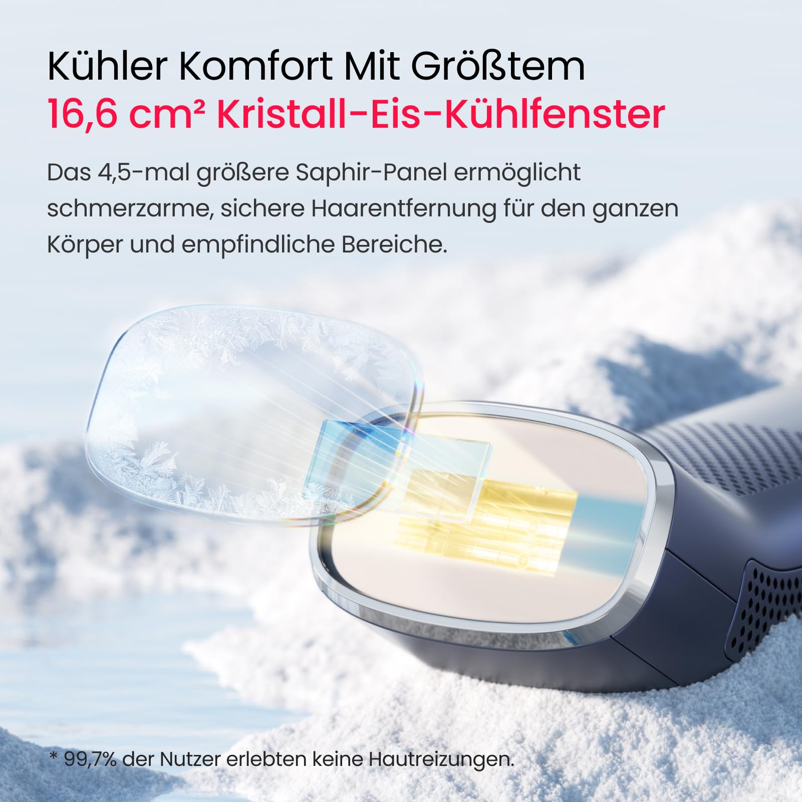 IPL Geräte Haarentfernung 100W Duale Lichter 27J Vierfach-Impuls 2°C Saphir 16,6 cm² Eis-Kühlung PHR-Modus