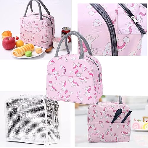 Miniatura 5 de Mochila de viaje para niños y niñas de preescolar con diseño de dibujos animados, ligera, fresca y bonita, con bolsa de almuerzo, Unicornio rosa M,