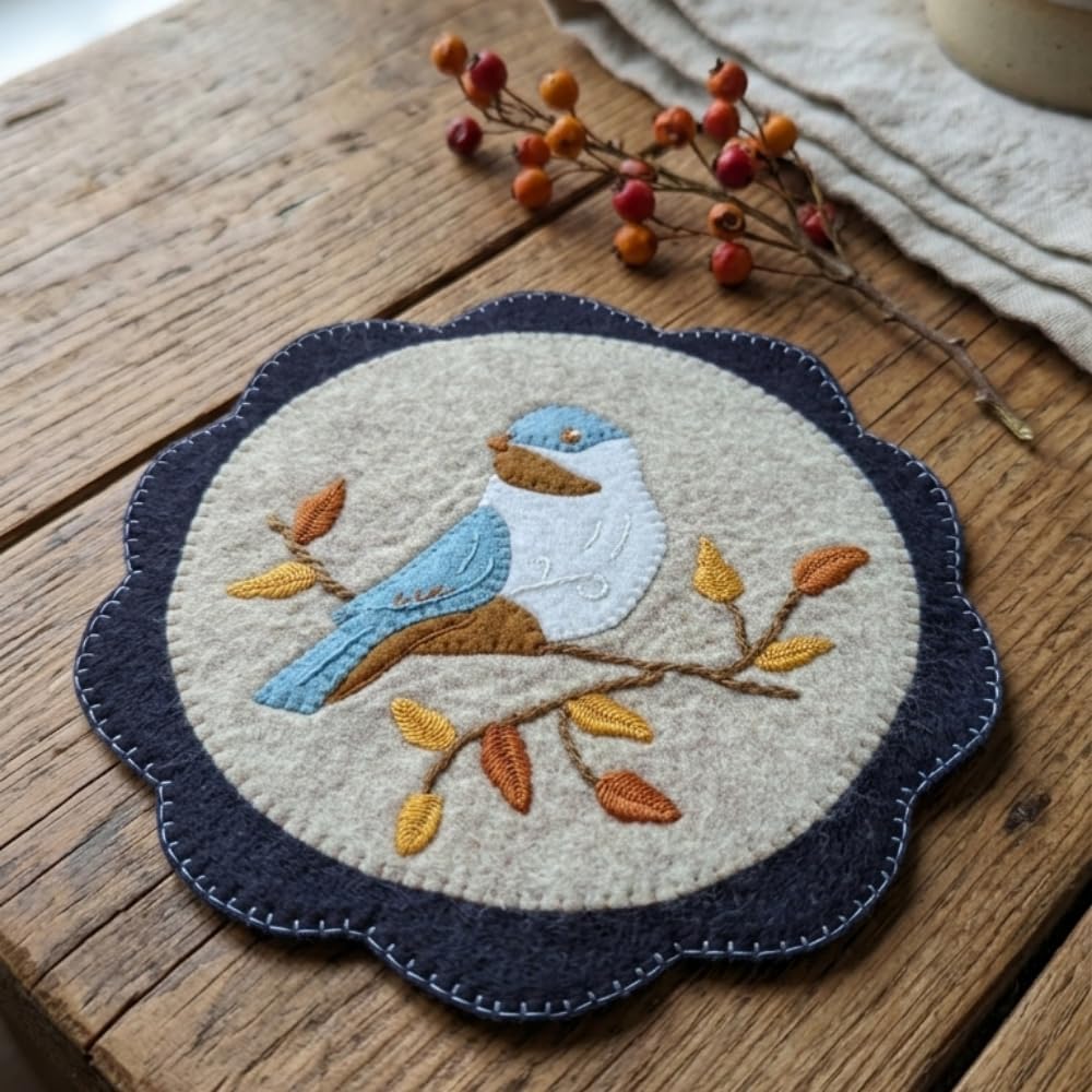 Rachel's Of Greenfield Thrush Mat Kit | Bird Table Mat Kit | Quilted Craft for Beginners | Templates and Materials Included