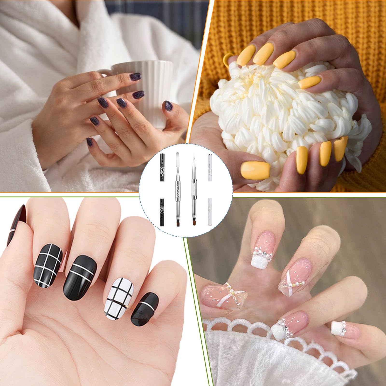 simarro cepillos de doble punta para uñas de gel, cepillo de uñas 2 en 1, cepillo de gel para uñas, cepillo de uñas, cepillo de gel fineliner, cepillo y espátula (blanco)