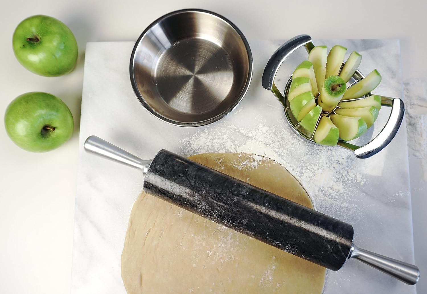 RSVP International Rodillo de mármol gris para hornear y soporte, 10 pulgadas | diseñado para mantener la masa de pastelería fría | fondant, corteza de pasteles, galletas, pasteles, pasta, masa de pizza, galletas