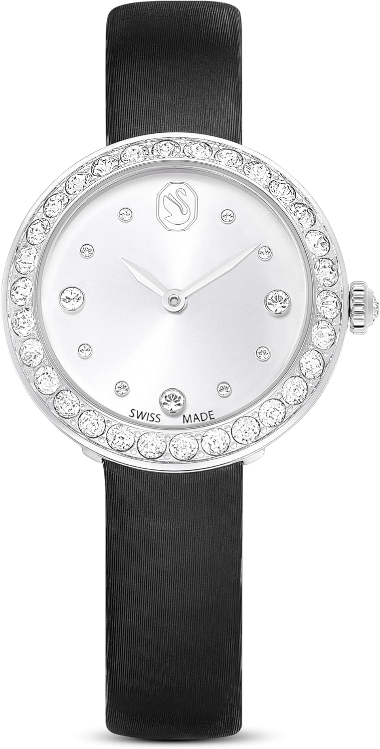 Swarovski Matrix Tennis Leather Strap Watch, Swiss Made, Clear Crystals, Black, Grey, Rose Gold-Tone, Stainless Steel Finishes