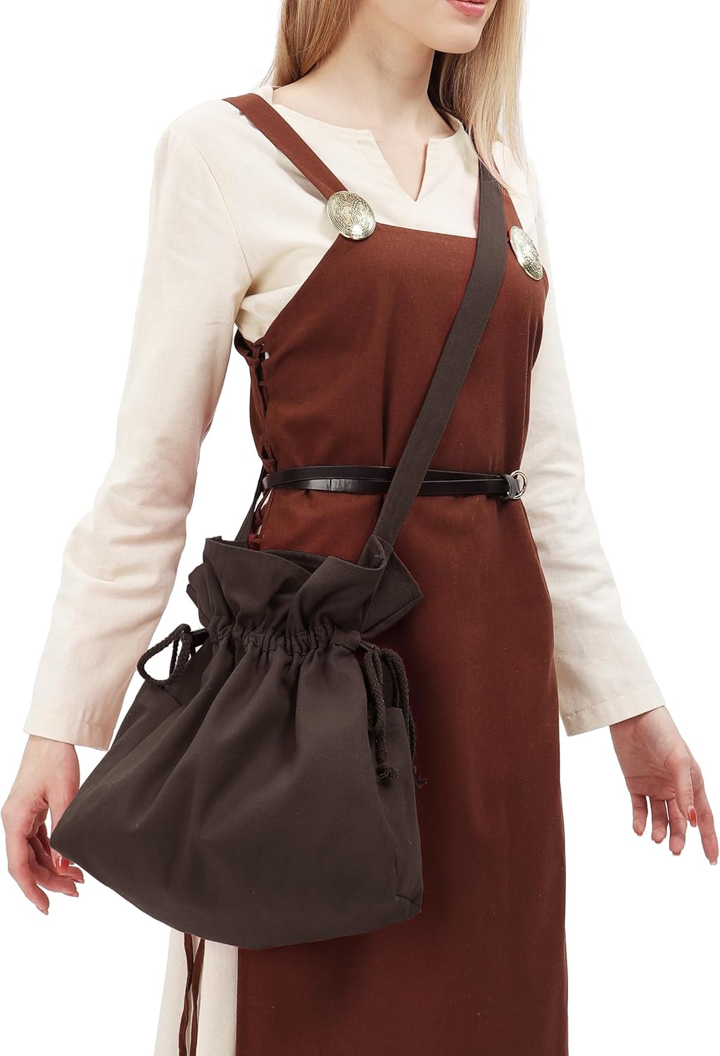 PROCOS Medieval Drawstring Bag Canvas Shoulder Bag Waist Pouch Costume Accessories Coins Purse with Side Pakets - Image 8