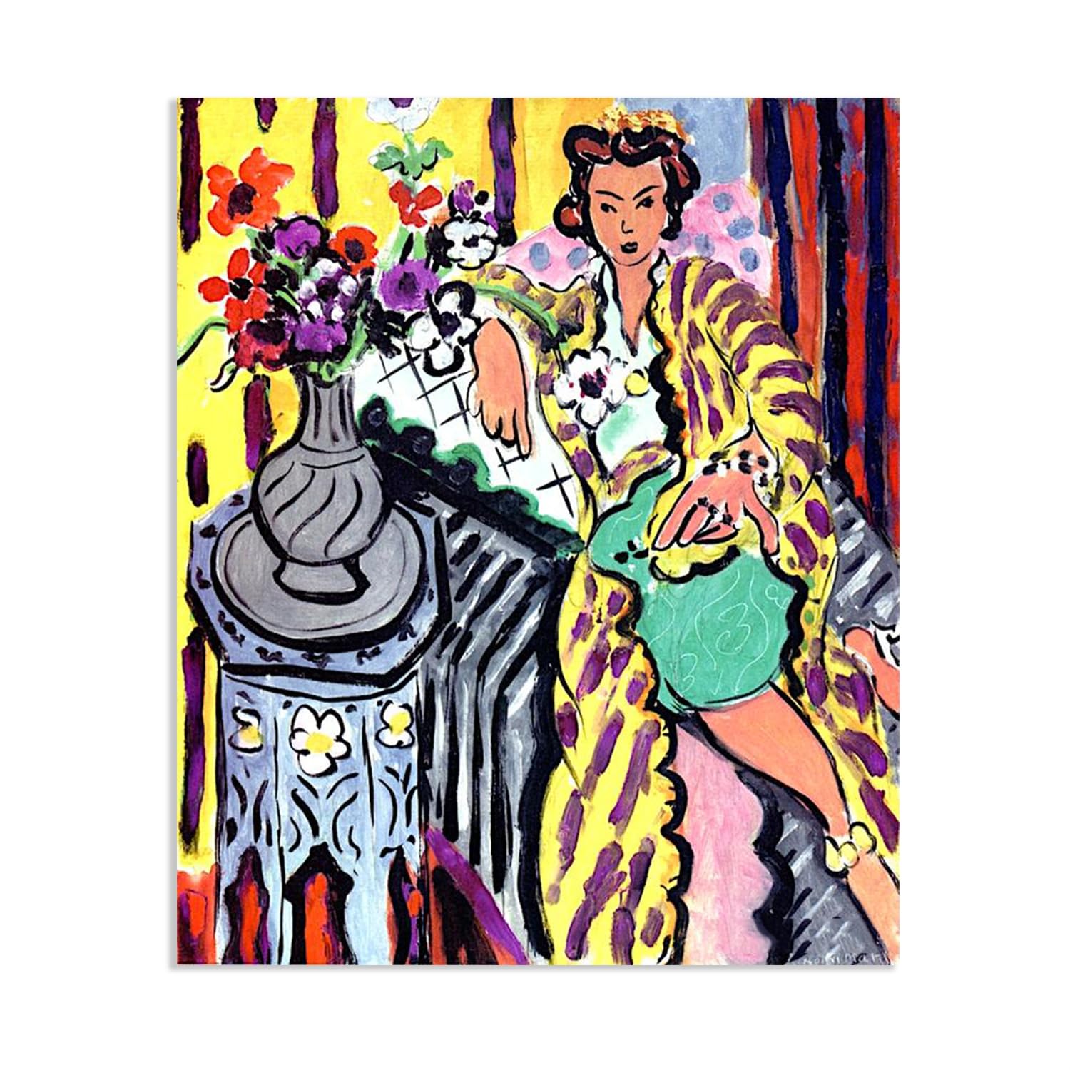 Mycggdgh Framed Henri Matisse Painting Reproduction Yellow Odalisque Henri Matisse Abstract Art Canvas Wall Reproductions Classic Poster For Living Room Bathroom Office 80X60cm(31X24in) Poster