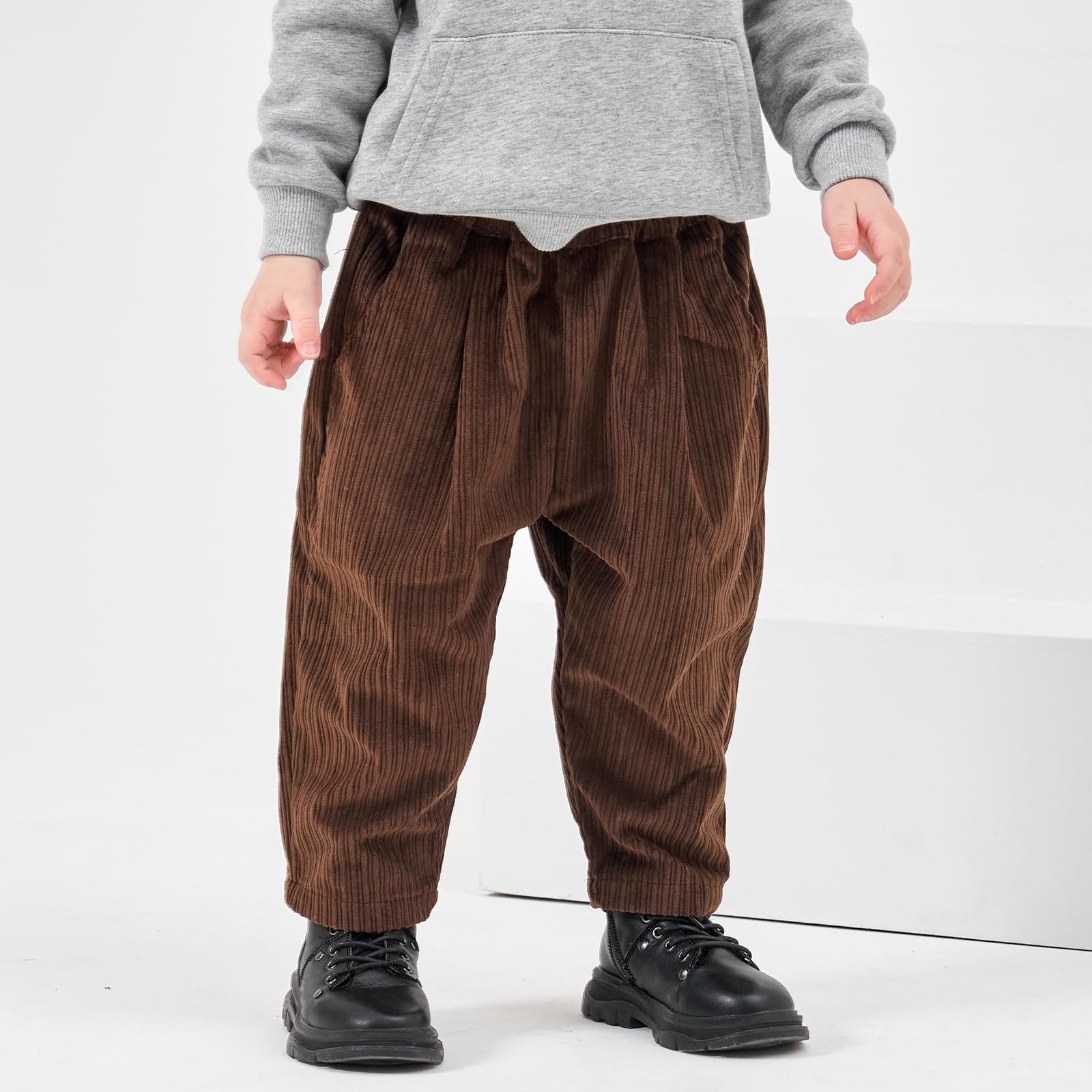 Volunboy Ragazzi Pantaloni Larghi in Velluto a Coste con Vita Elasticizzata e 3 Tasche per Bambini di 2-7 Anni