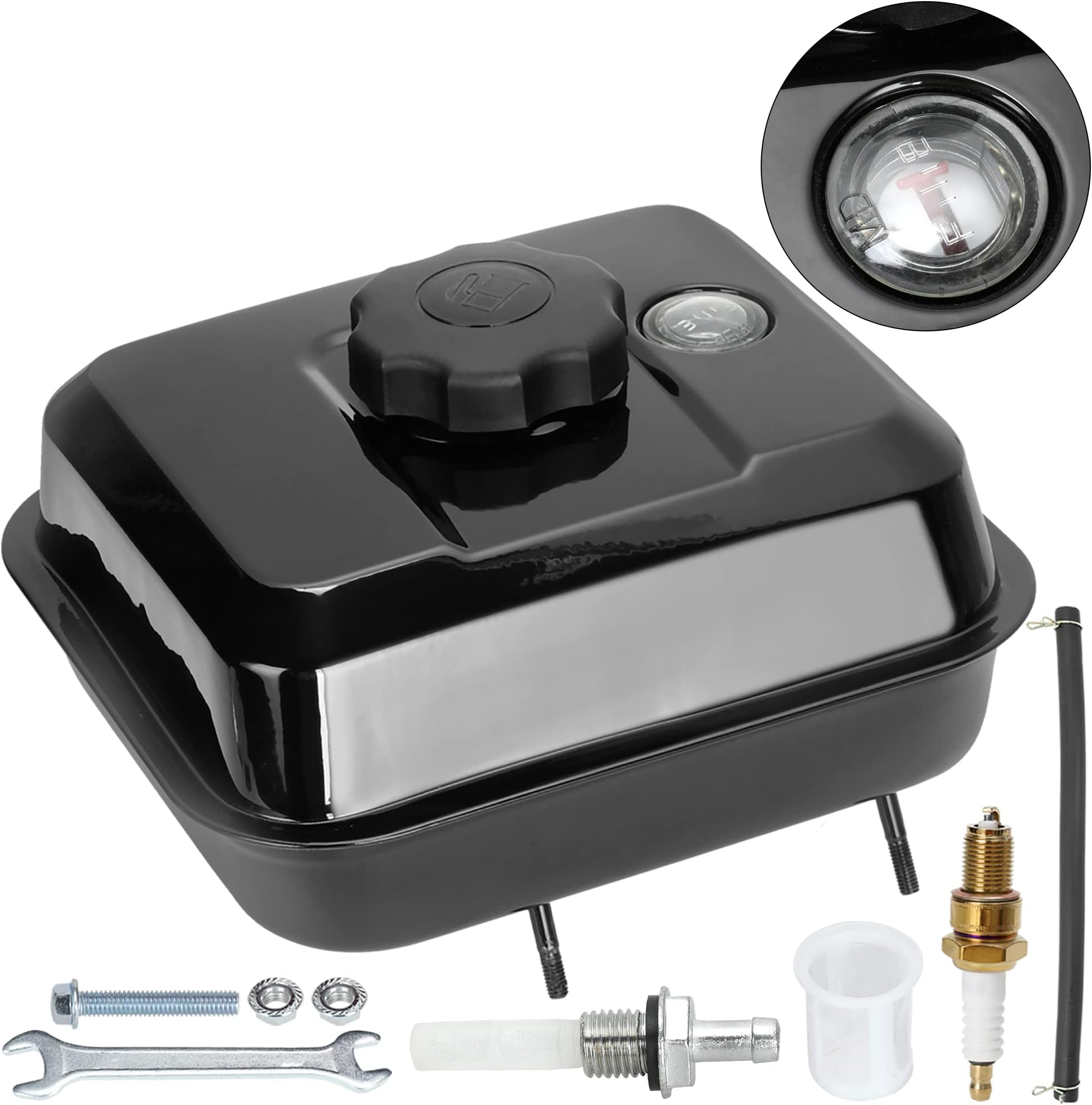 GREHUA 212cc Gas Tank with Fuel Level Gauge Kit Compatible with Predator 212 196cc 224cc 6.5hp GX160 GX200 Clone Engine Coleman CT200U BT200X KT196 Massimo Baja Warrior MB200 Mini Bike Go Kart Parts