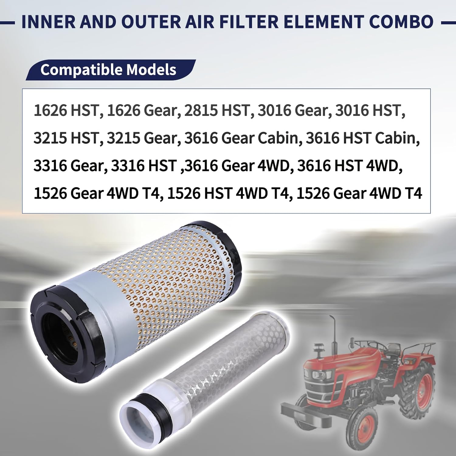 10400511200 Air Filter Maintenance Filter Kit Inner and Outer Air Filter Element Combo 19690531100 Compatible with Mahindra Tractor Parts Accessories 2815 HST 3616 Gear 4WD