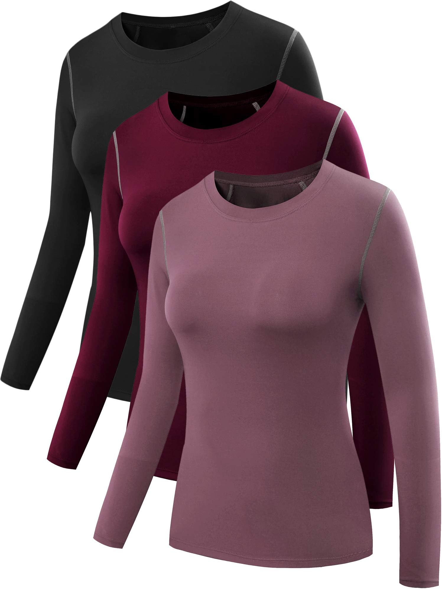 NELEUS Women's 3 Pack Athletic Compression Long Sleeve T Shirt Dry Fit